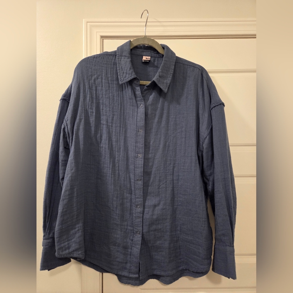 Blue Cotton Button-Up Shirt